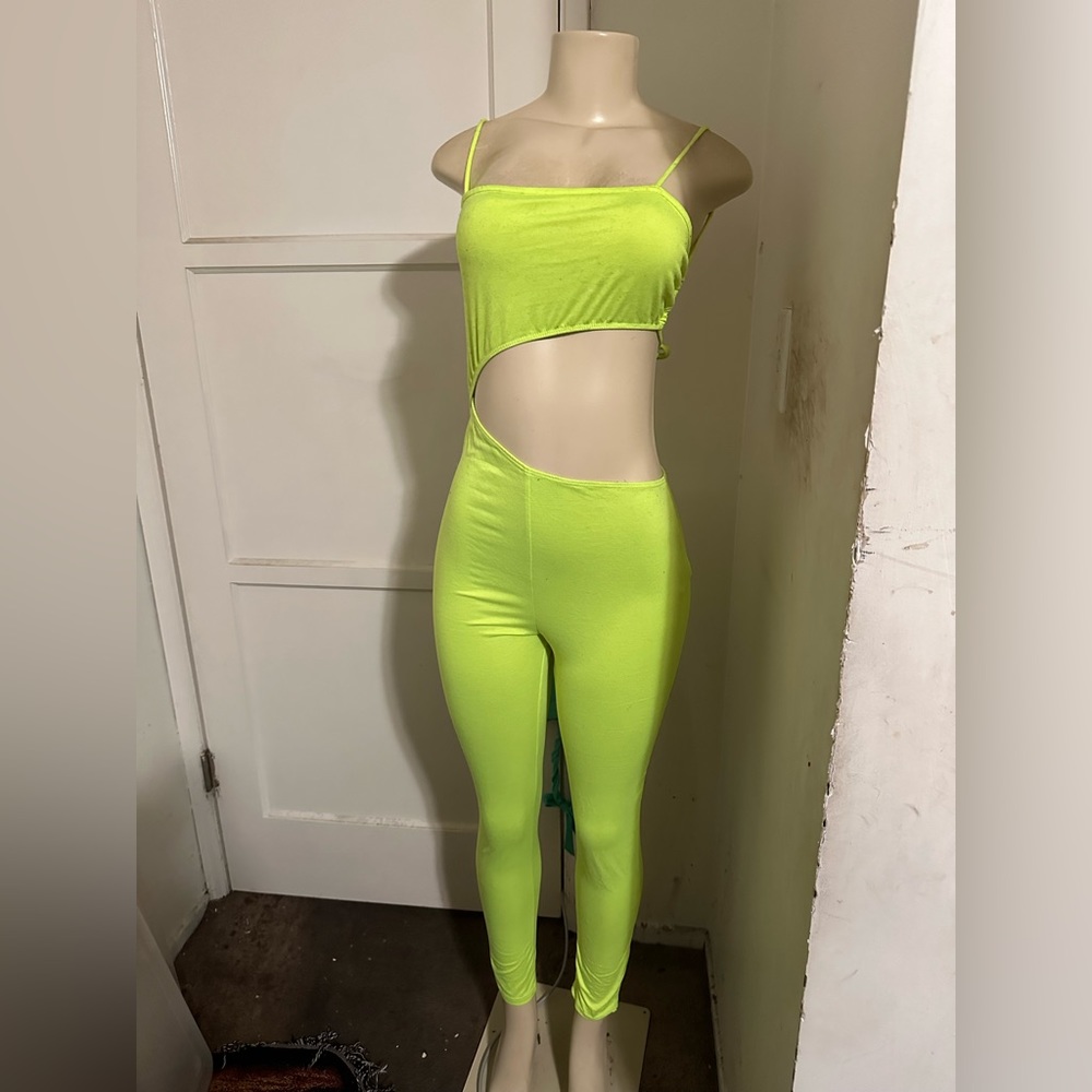 New neon yellow green one piece leggings size medium